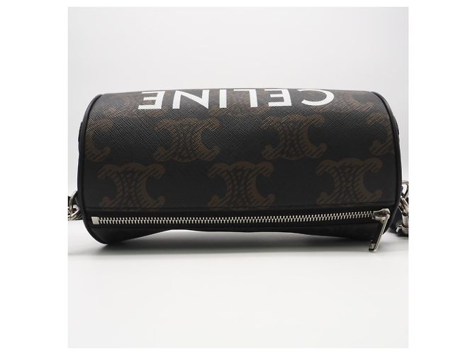 Céline Celine Triomphe Canvas Cylinder Schultertasche Braun Schwarz Weiß - Ansicht 10