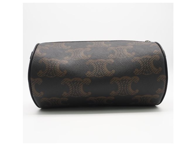 Céline Celine Triomphe Canvas Cylinder Schultertasche Braun Schwarz Weiß - Ansicht 2