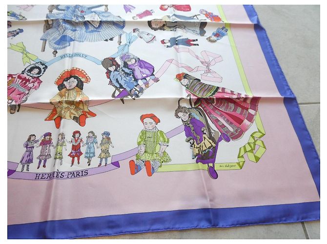 Hermès 'Hello Dolly' Seidenschal 90x90 Pink Weiß Rot Blau Grün Lila Gelb - Ansicht 8