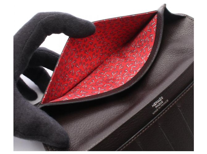 Silk In Hermès Cartera larga de seda Citizen Twill Hermes Ebene Castaño - vista 6