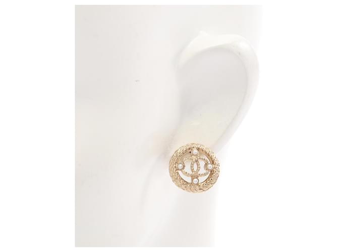Pendientes Chanel Coco Mark Circle Blanco Dorado - vista 4