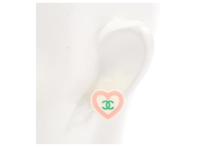 Orecchini a clip Chanel Coco Mark Heart Rosa Bianco Verde - vista 4