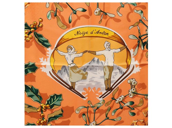 Hermès Hermes Carre 90 Neige d'antan Sciarpa Multicolore Arancione - vista 4