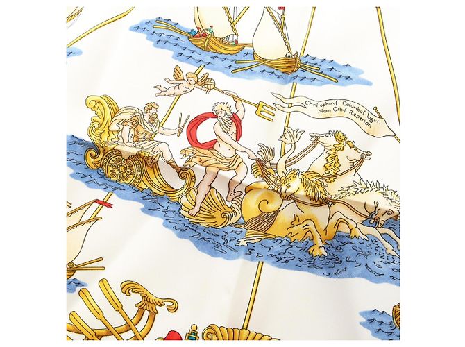 Hermès Hermes Carre 90 VOILES DE LUMIERE Sciarpa Bianco Multicolore Blu navy - vista 4