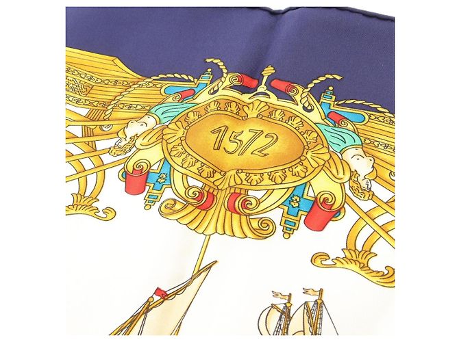Hermès Hermes Carre 90 VOILES DE LUMIERE Sciarpa Bianco Multicolore Blu navy - vista 5