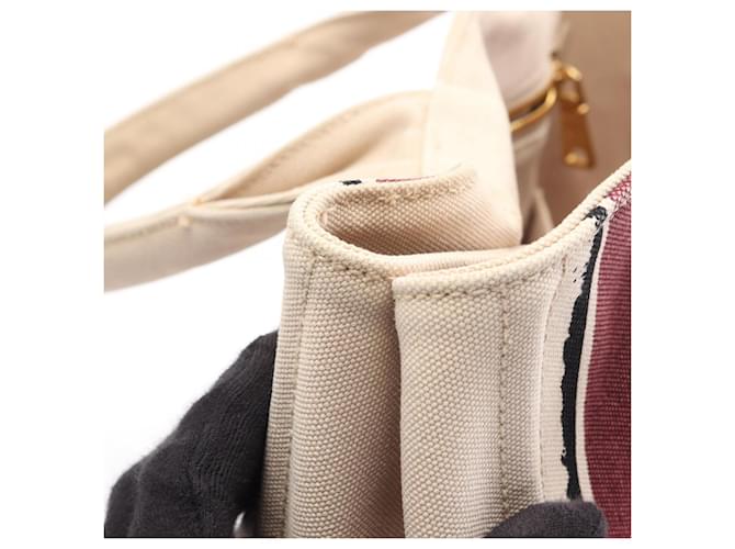 Borsa Tote Prada Canapa Nero Beige Bordò - vista 7