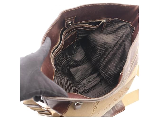 Borsa a tracolla PRADA LOGO JACQUARD Marrone Beige - vista 3