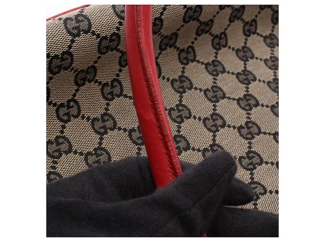 Borsa Tote Gucci GG Canvas Nero Rosso Beige - vista 10