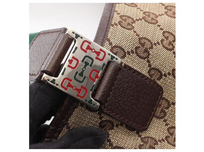 Borsa Gucci GG Canvas Horsebit Sherry Line Marrone Multicolore Beige - vista 8