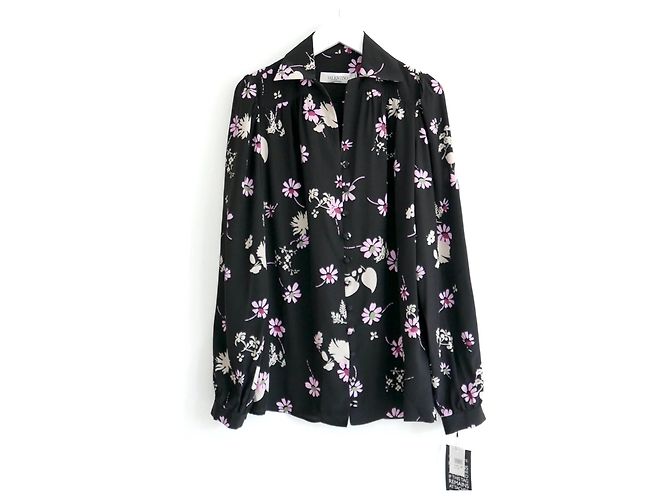 Valentino Blusa de seda floral Pre-Fall 2017 Negro Rosa - vista 3