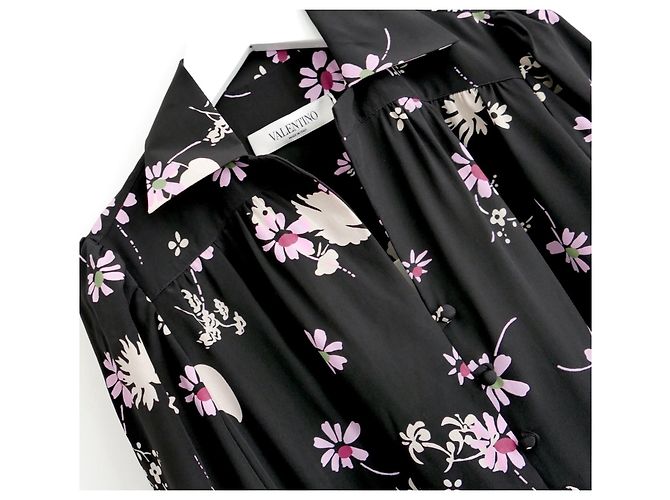 Valentino Blusa de seda floral Pre-Fall 2017 Negro Rosa - vista 6