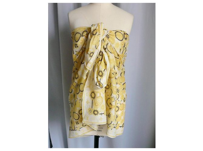 Louis Vuitton Pareo Voile di Cotone Monogram Flowers Marrone Bianco Giallo - vista 3