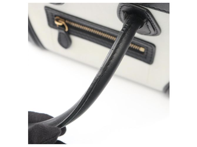 Céline Borsa a 2 modi Celine Luggage Nano Shopper Nero Bianco Cachi - vista 11