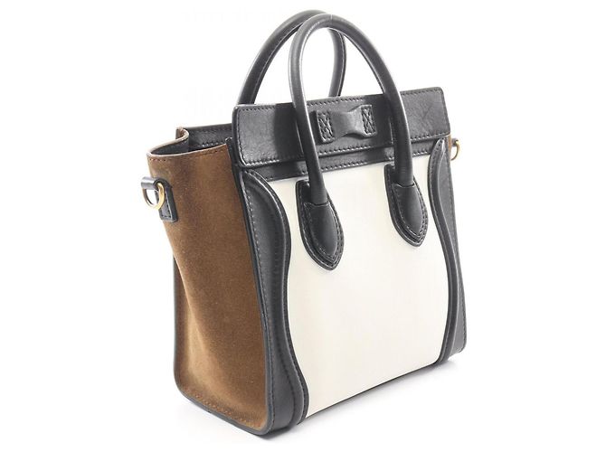 Céline Borsa a 2 modi Celine Luggage Nano Shopper Nero Bianco Cachi - vista 2