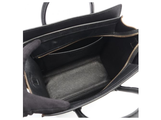 Céline Borsa a 2 modi Celine Luggage Nano Shopper Nero Bianco Cachi - vista 3