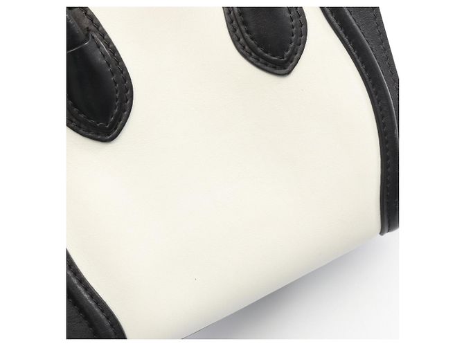 Céline Borsa a 2 modi Celine Luggage Nano Shopper Nero Bianco Cachi - vista 6