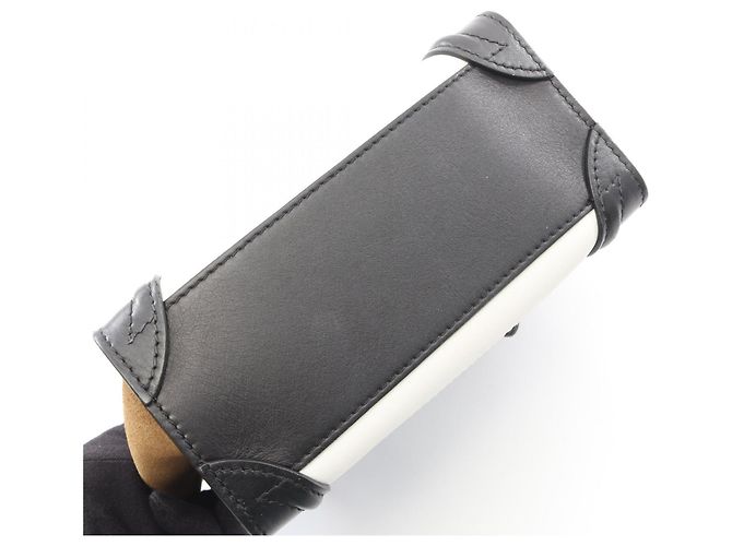 Céline Borsa a 2 modi Celine Luggage Nano Shopper Nero Bianco Cachi - vista 9