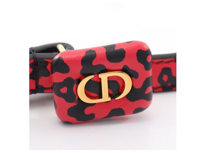Christian Dior Gürtel aus Leder mit Leopardenmuster Schwarz Rot - Ansicht 2