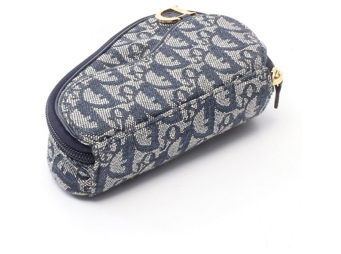 Borsa Christian Dior Dior Saddle Pouch Mini Trotter Beige Blu navy - vista 2