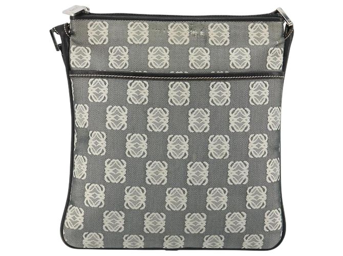 LOEWE Schultertasche Canvas Grau Silber Auth 191354 Braun - Ansicht 13
