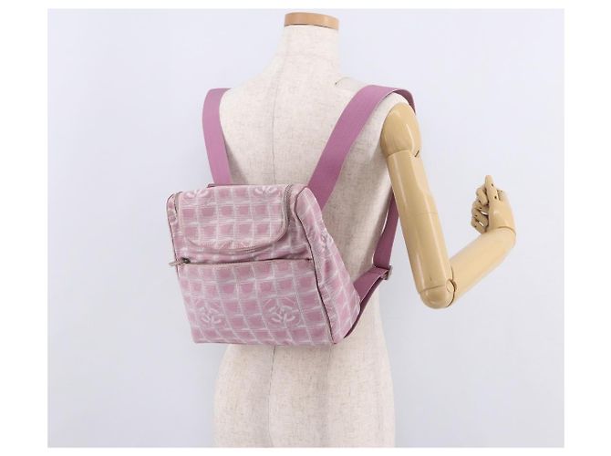 CHANEL Neuer Travel Line Rucksack Canvas 2way Rosa Silber CC Authentisch 189678A Pink - Ansicht 29