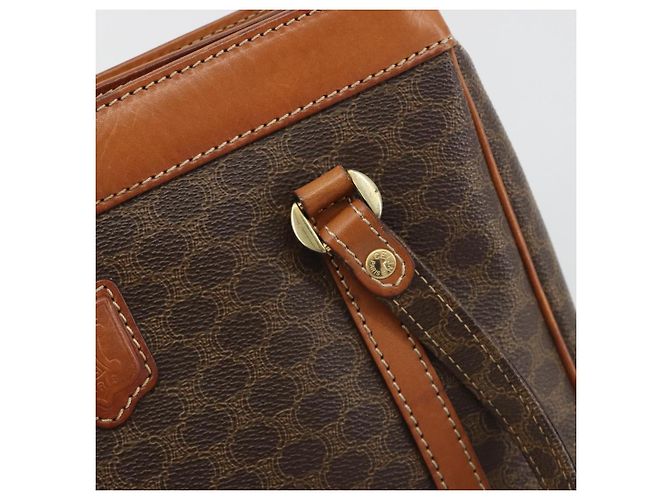 Céline Borsa CELINE Macadam Canvas PVC Pelle Marrone Oro Auth mr2661 D'oro - vista 16