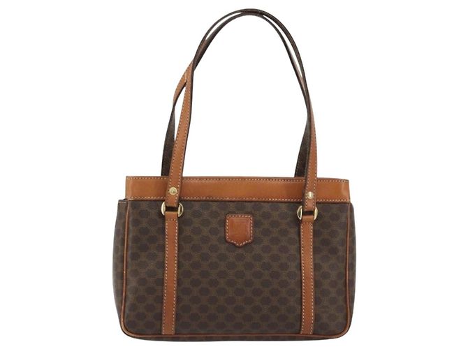 Céline Borsa CELINE Macadam Canvas PVC Pelle Marrone Oro Auth mr2661 D'oro - vista 2