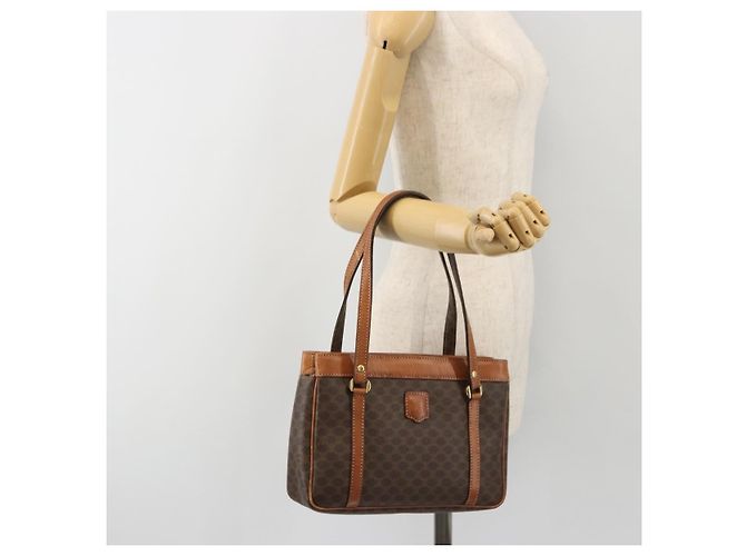 Céline Borsa CELINE Macadam Canvas PVC Pelle Marrone Oro Auth mr2661 D'oro - vista 26