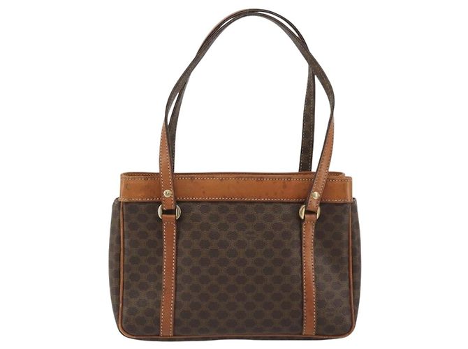 Céline Borsa CELINE Macadam Canvas PVC Pelle Marrone Oro Auth mr2661 D'oro - vista 3