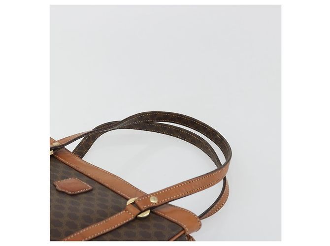 Céline Borsa CELINE Macadam Canvas PVC Pelle Marrone Oro Auth mr2661 D'oro - vista 8