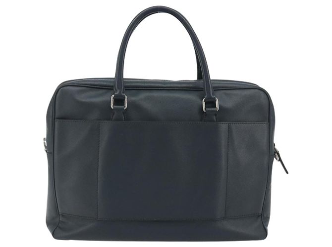Borsa Business PRADA in pelle Saffiano Blu Navy Argento Auth ka5145 - vista 3