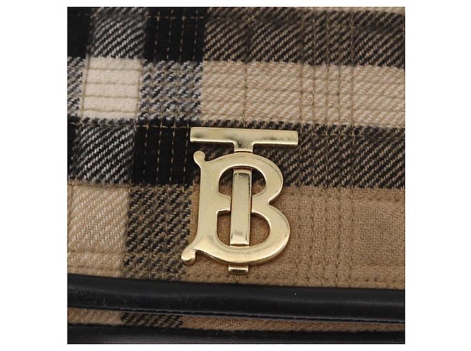 Borsa a Spalla BURBERRY Nova Check Cotone Beige Oro Auth 191600A D'oro - vista 14