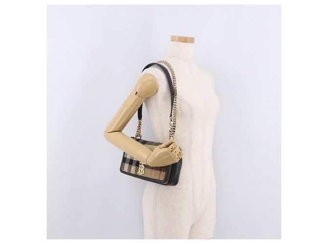 Borsa a Spalla BURBERRY Nova Check Cotone Beige Oro Auth 191600A D'oro - vista 22