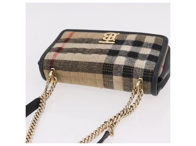 Borsa a Spalla BURBERRY Nova Check Cotone Beige Oro Auth 191600A D'oro - vista 6