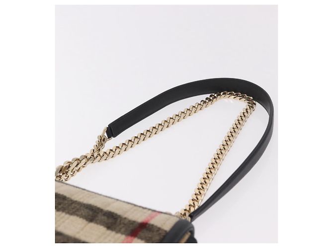 Borsa a Spalla BURBERRY Nova Check Cotone Beige Oro Auth 191600A D'oro - vista 8
