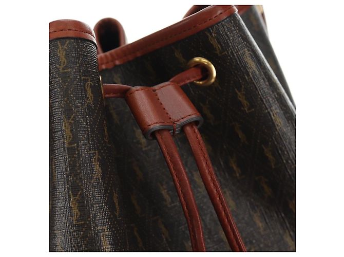 SAINT LAURENT Le Monogram Bucket Bag PVC Leather Brown Gold Auth 190129SAM Marrone D'oro - vista 18