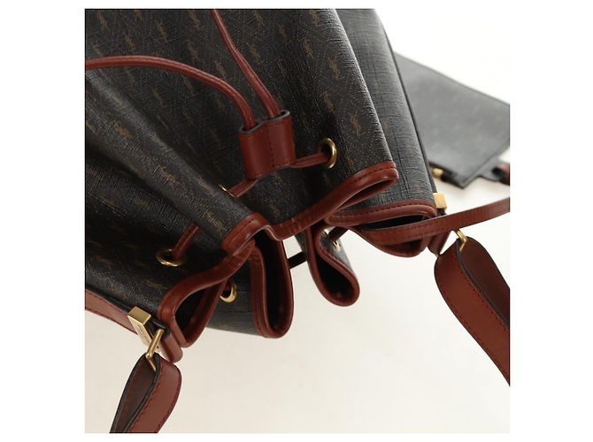 SAINT LAURENT Le Monogram Bucket Bag PVC Leather Brown Gold Auth 190129SAM Marrone D'oro - vista 6
