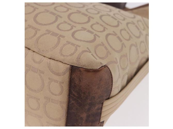 Borsa a tracolla Salvatore Ferragamo Gancini in tela beige e oro Auth gh2197 D'oro - vista 11