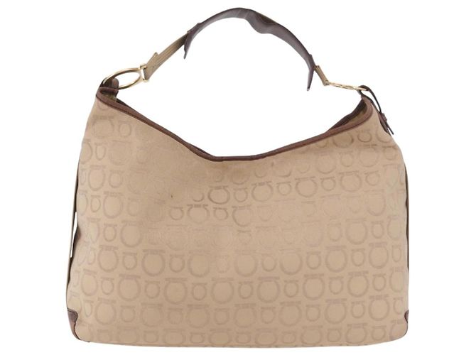 Borsa a tracolla Salvatore Ferragamo Gancini in tela beige e oro Auth gh2197 D'oro - vista 2