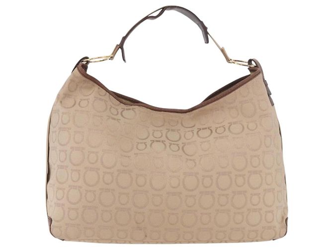 Borsa a tracolla Salvatore Ferragamo Gancini in tela beige e oro Auth gh2197 D'oro - vista 3