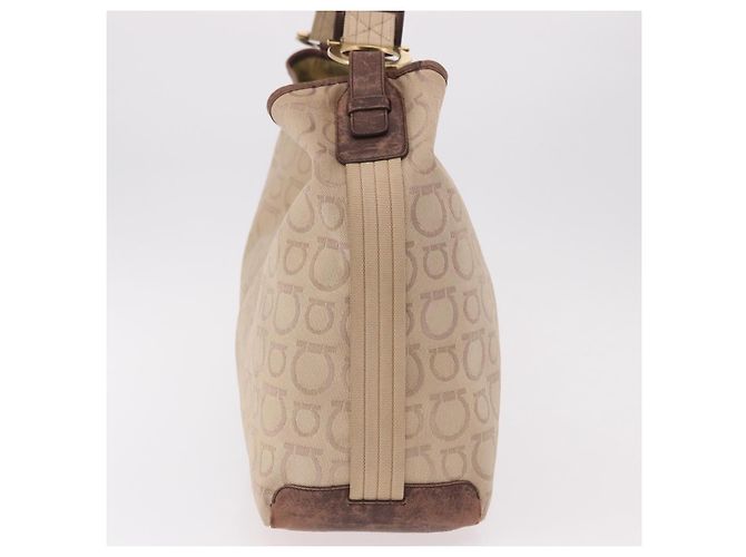 Borsa a tracolla Salvatore Ferragamo Gancini in tela beige e oro Auth gh2197 D'oro - vista 4
