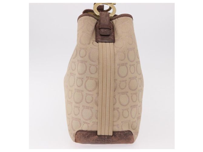 Borsa a tracolla Salvatore Ferragamo Gancini in tela beige e oro Auth gh2197 D'oro - vista 5