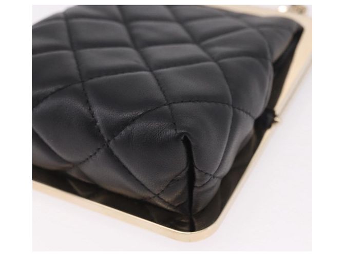 CHANEL Matelasse Chain Shoulder Bag Lamb Skin Black Gold CC Auth 191542SM Nero D'oro - vista 11