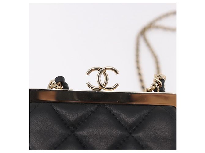 CHANEL Matelasse Chain Shoulder Bag Lamb Skin Black Gold CC Auth 191542SM Nero D'oro - vista 14