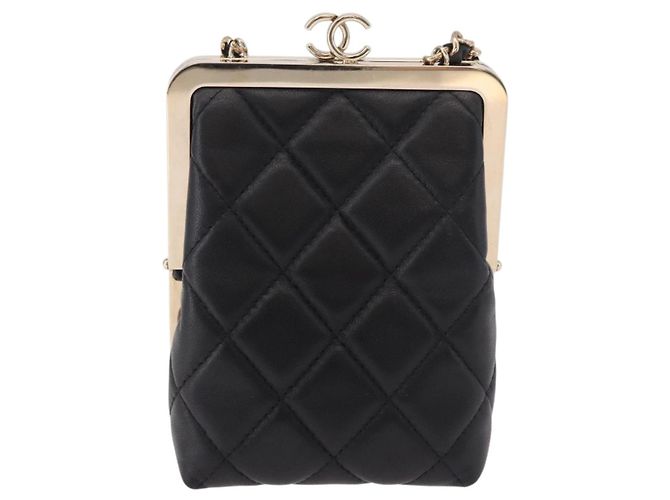 CHANEL Matelasse Chain Shoulder Bag Lamb Skin Black Gold CC Auth 191542SM Nero D'oro - vista 2