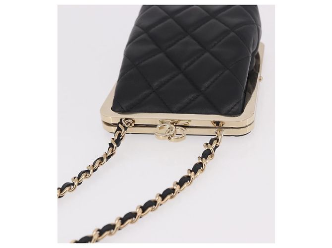 CHANEL Matelasse Chain Shoulder Bag Lamb Skin Black Gold CC Auth 191542SM Nero D'oro - vista 6
