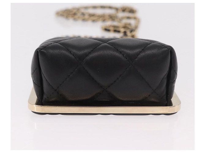 CHANEL Matelasse Chain Shoulder Bag Lamb Skin Black Gold CC Auth 191542SM Nero D'oro - vista 9