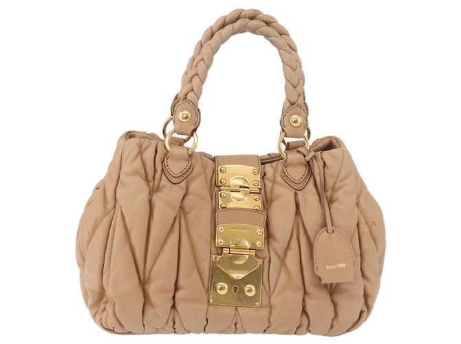 Borsa a mano Miu Miu Matelasse in pelle beige oro Auth 191692A D'oro - vista 2