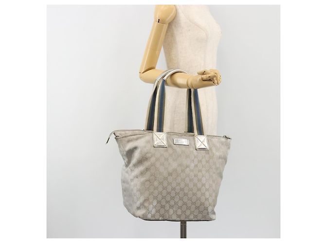 Borsa Tote GUCCI GG Canvas Argento 131231 Auth ka5118 - vista 23