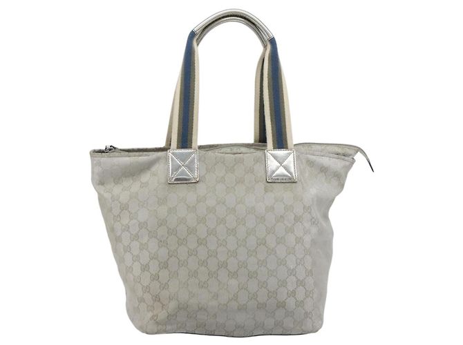 Borsa Tote GUCCI GG Canvas Argento 131231 Auth ka5118 - vista 3
